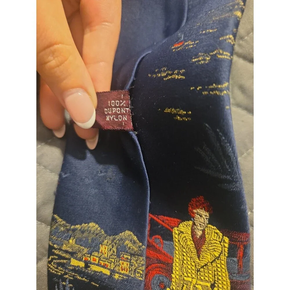 Qiana DuPont Nylon / Vintage Car Woman Yellow Coat / Pictorial Novelty Retro Tie